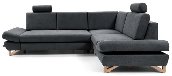 Colțar extensibil tapițat AVESTA, cu spațiu de depozitare, în formă de L, pe partea dreaptă, antracit