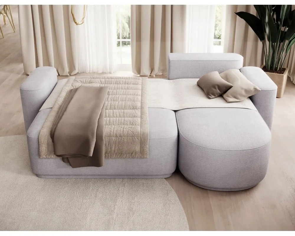 Colțar gri deschis extensibil/cu spațiu de depozitare cu tapițerie din chenille (cu colț pe partea dreaptă/cu șezlong) Aurumm – ELTAP