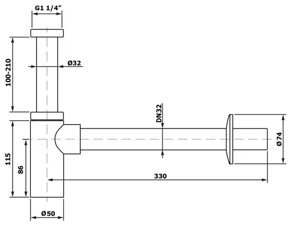 Sifon rotund de lavoar Bruckner DN32 crom lucios