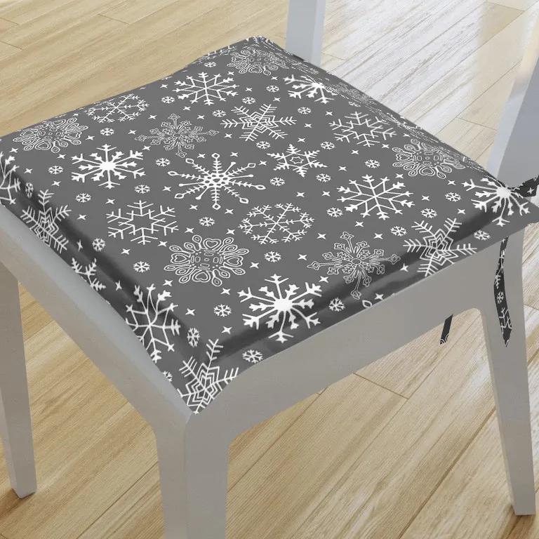 Goldea pernă pentru scaun cu tiv decorativ 38x38 cm - model 091 de crăciun - fulgi de zăpadă pe gri 38 x 38 cm