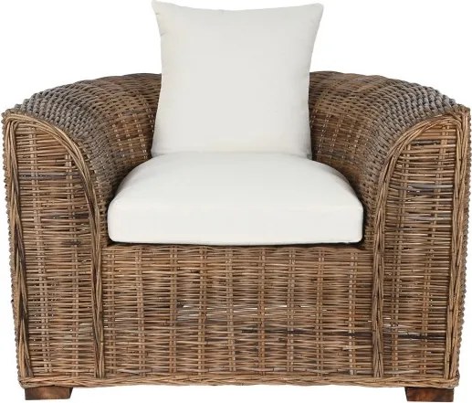 Fotoliu de exterior, din rattan impletit, cu perna detasabila, Lucien