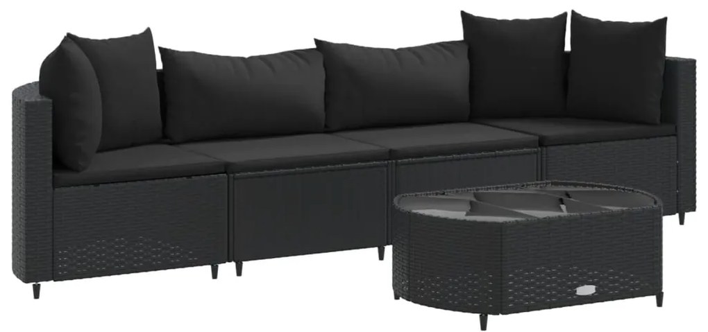 3308371 vidaXL Set mobilier de grădină cu perne, 5 piese, negru, poliratan