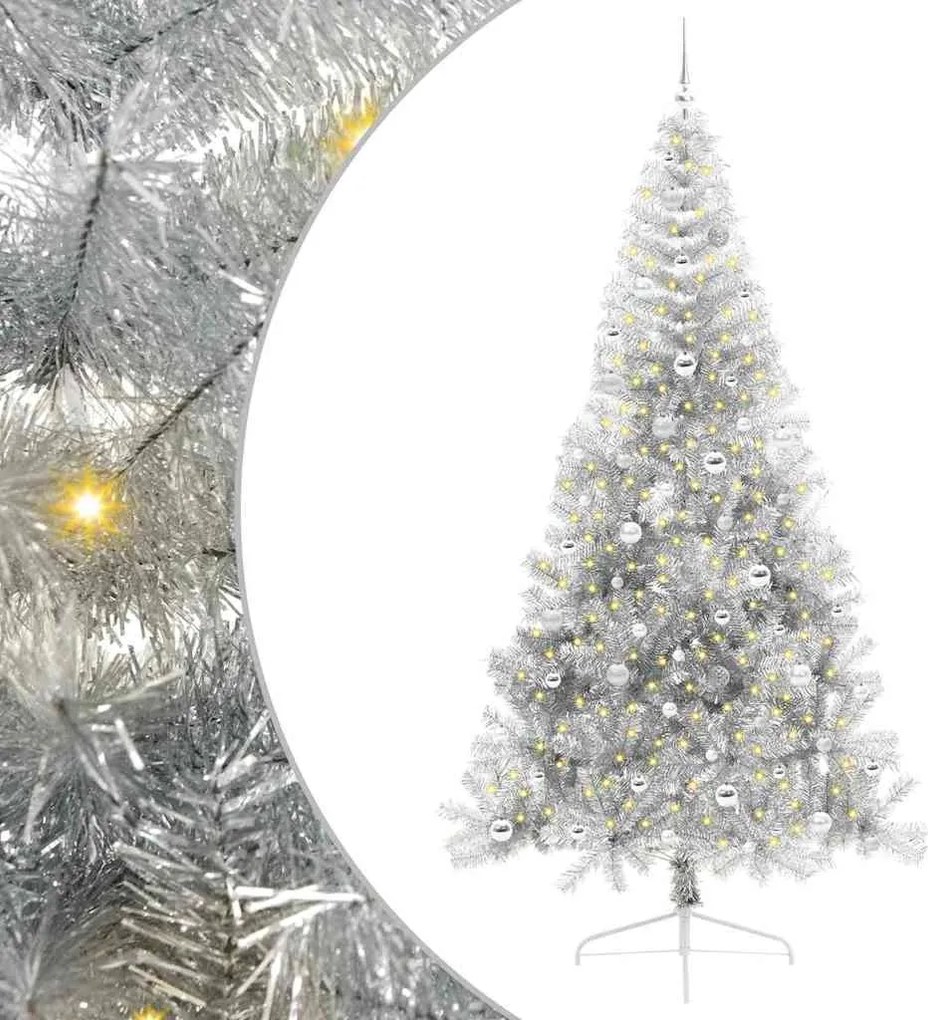 vidaXL Pom de Crăciun artificial pre-iluminat Argintiu 240 cm PET