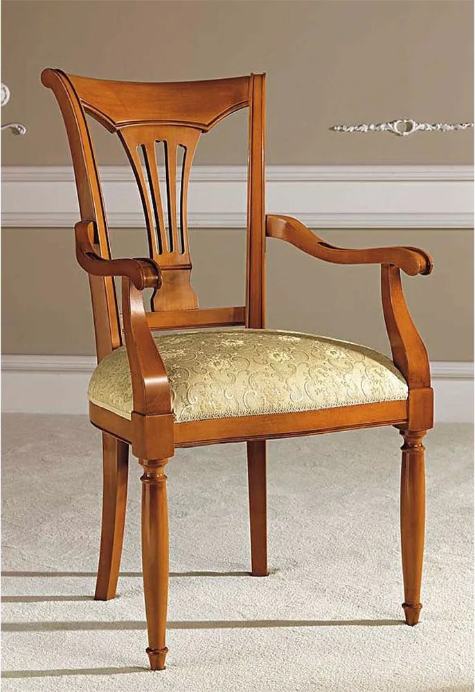 Scaun lemn masiv cu brațe Caterina Personalizabil, 56 × 62 × 102 cm - Nuc