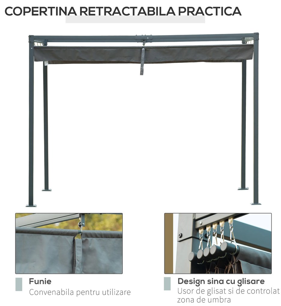 Outsunny Foisor Pergola cu Panza Glisanta pentru Exterior, 298 x 213 x 222 cm | Aosom Romania