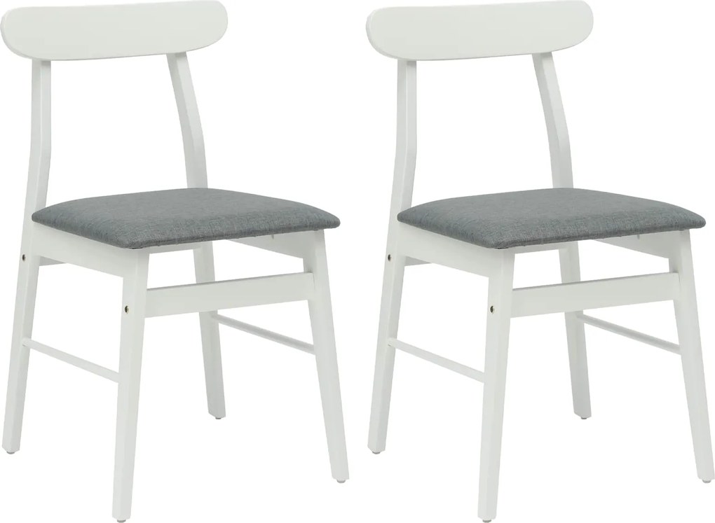 vidaXL Scaun de sufragerie 2 pcs Alb și gri Lemn Solid de Cauciuc