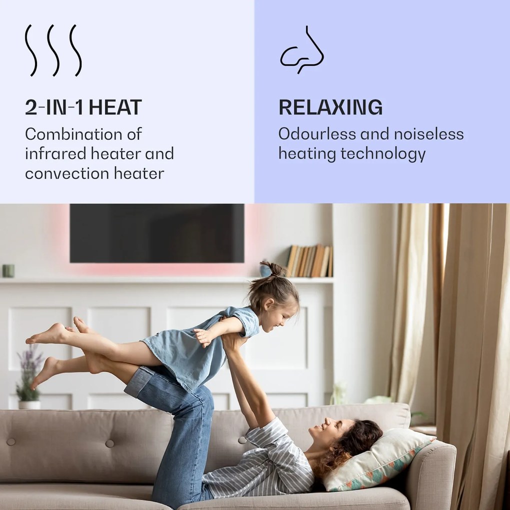 Klarstein Mojave1000 smart, încălzitor inteligent, 2 în 1, Convector cu infraroșu, 120x60cm, 1000W, iluminat RGB