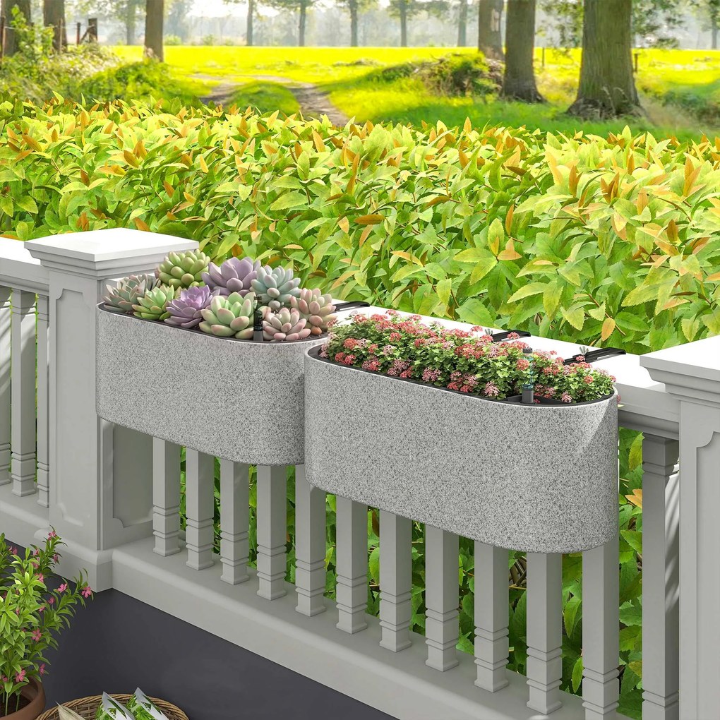 Outsunny Set 2 ghivece suspendate jardiniere cu orificiu de scurgere și cârlige 42 x 16 x 15 cm gri deschis | Aosom Romania