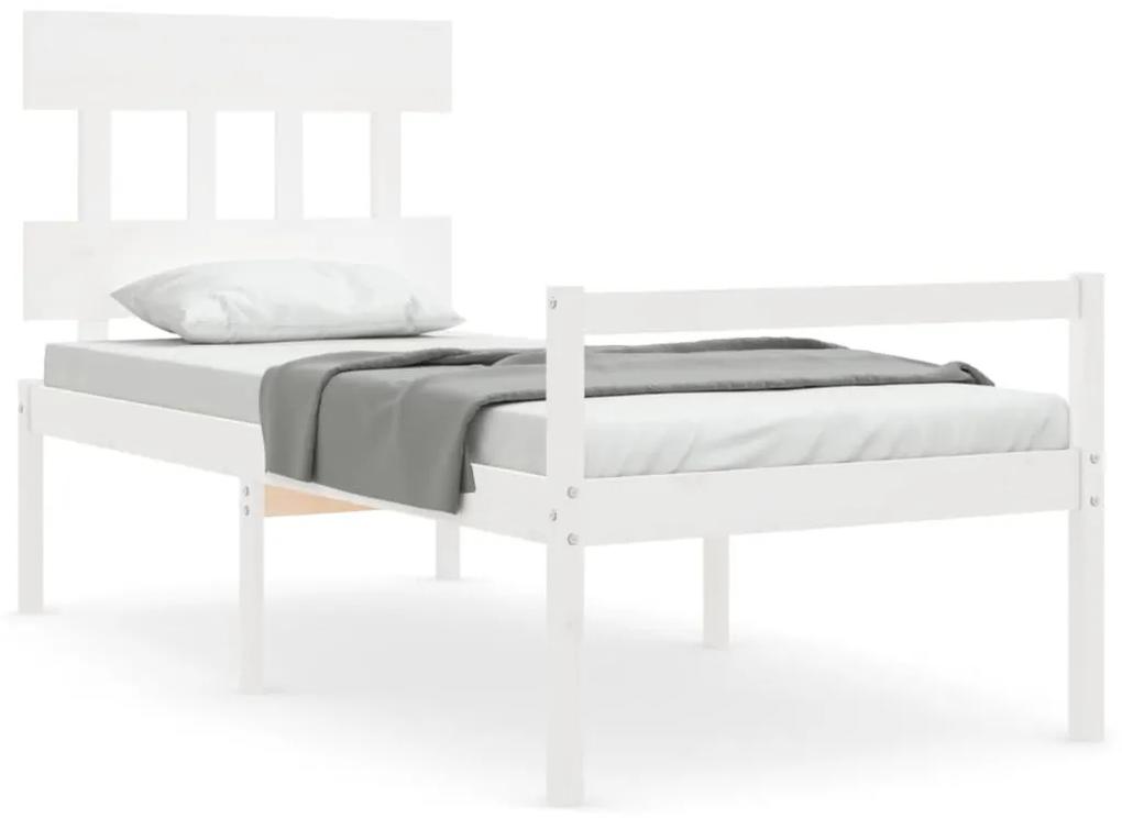 3195382 vidaXL Cadru de pat senior cu tăblie single, alb, lemn masiv