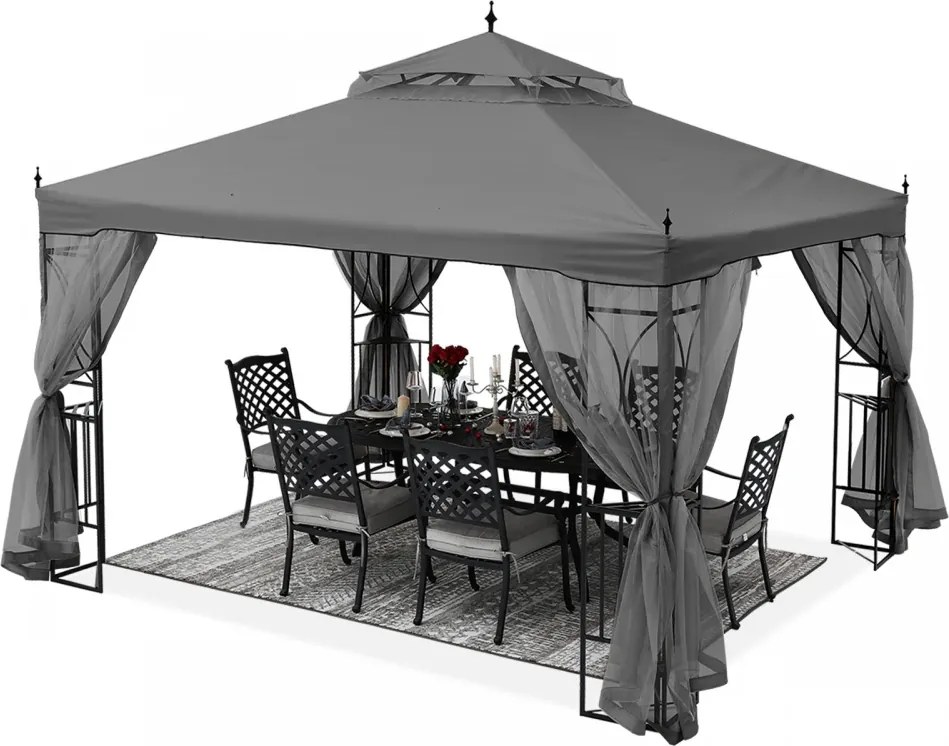 ABCCANOPY Foișor de gradina 3.05x3.05 m - Foișor exterior cu cadru din oțel și plasă de țânțari pentru gazon, curte, grădină, terasă, Gri