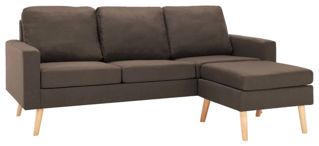 288725 vidaXL Canapea cu 3 locuri și taburet, maro, material textil