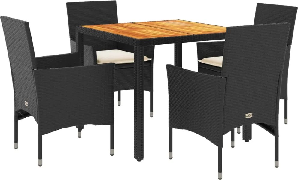 vidaXL Set mobilier grădină perne 5 piese negru poliratan/lemn acacia