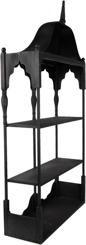 Etajeră de perete vintage din metal, negru, cu 2 rafturi și arcade în festoane, 109 x 55 x 19 cm, „Bica”