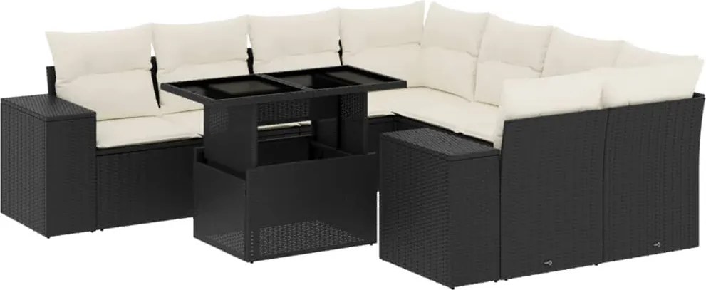 vidaXL Set mobilier de grădină cu perne, 9 piese, negru, poliratan