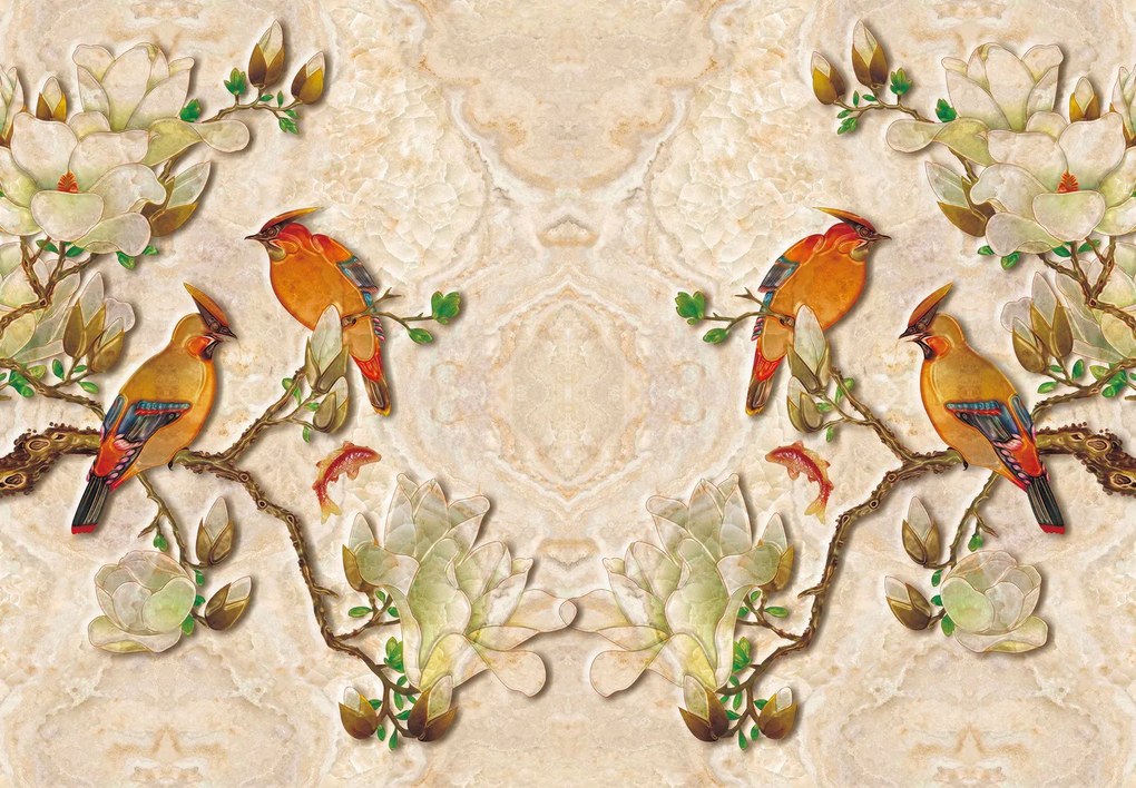 Fototapet - Păsări,decor marmură (147x102 cm)