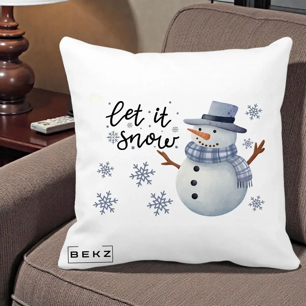 Perna Decorativa Let It Snow Om de Zapada, 40x40 cm, Alba Mata, Husa Detasabila, Perna Inclusa, BEKZ®