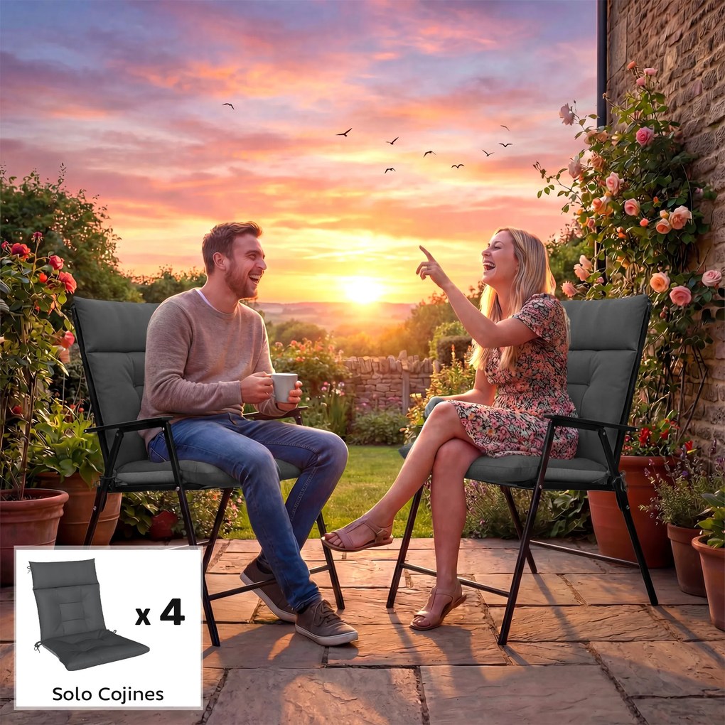 Outsunny Set de 4 perne pentru scaune de grădină impermeabile și antiderapante cu spătar și curele 112x53 cm Gri Închis | Aosom Romania