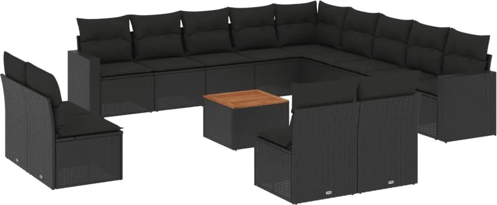 vidaXL Set mobilier de grădină cu perne, 14 piese, negru, poliratan