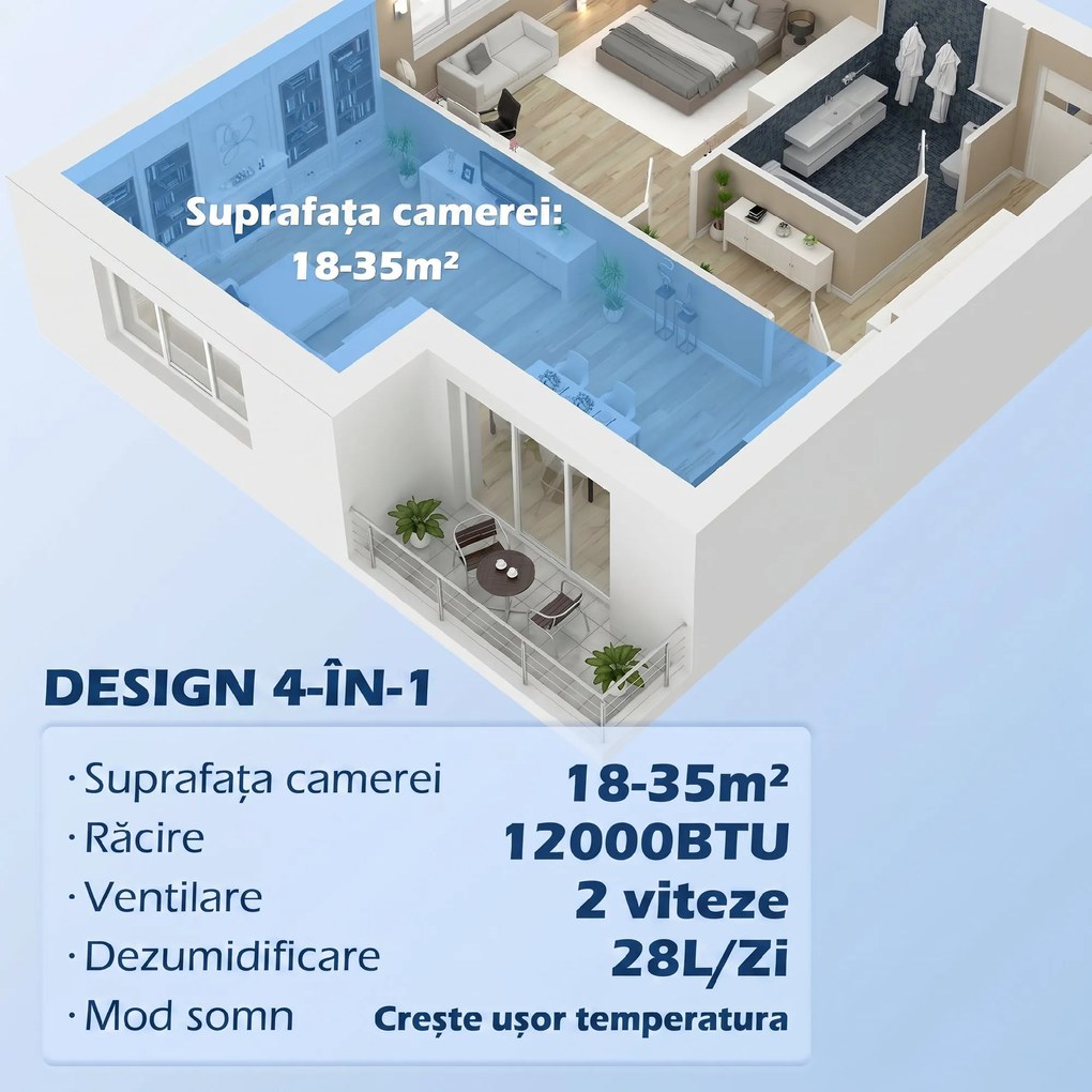 HOMCOM Aparat portabil de aer condiţionat, dezumidificator, ventilator | Aosom Romania