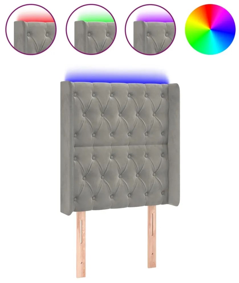 vidaXL Tăblie de pat cu LED, gri deschis, 83x16x118/128 cm, catifea