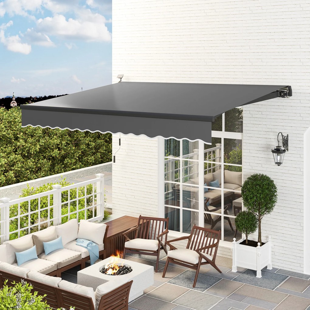 Markiză cu brațe articulate cu alimentare solară și manivelă Outsunny Markiză cu Gelenkarmmarkise pentru protecție solară UV 50+ 400 cm lățime Gri | Aosom Romania