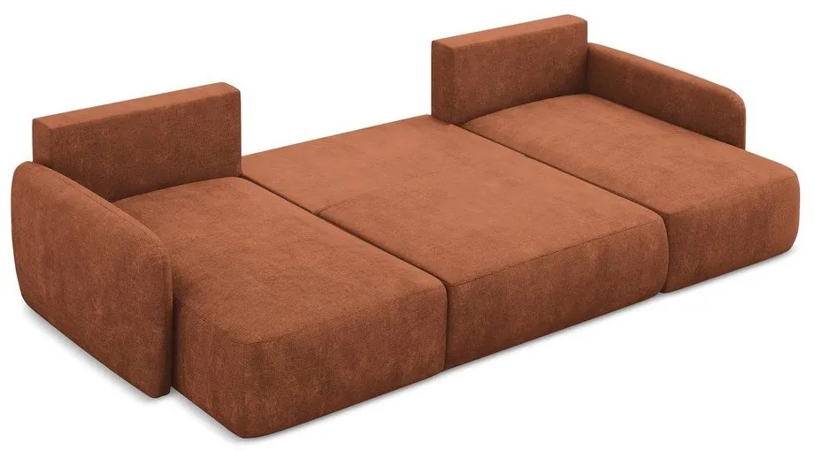 Colțar teracotă extensibil/cu spațiu de depozitare cu tapițerie din chenille (în formă de "U") Lilo – Makamii