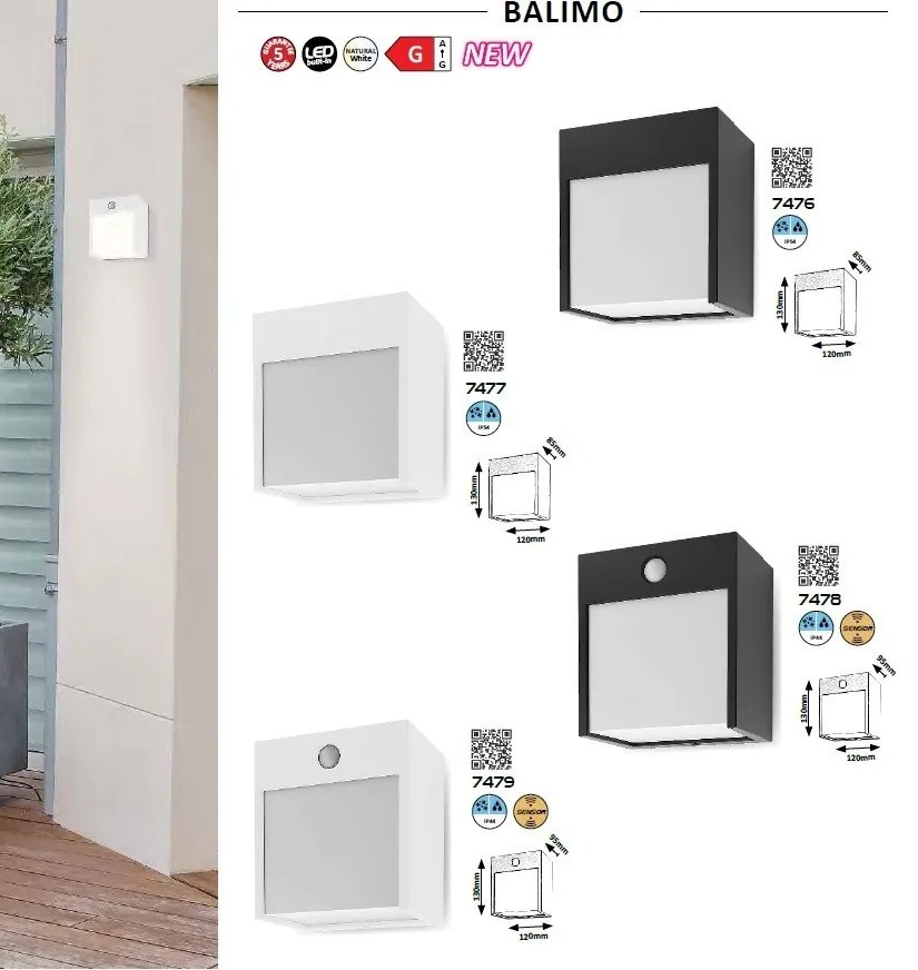 Aplica de perete pentru iluminat exterior IP54 Balimo negru mat