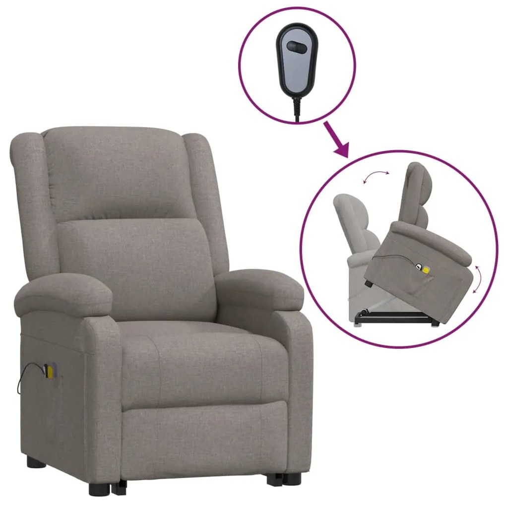 3110986 vidaXL Fotoliu de masaj cu ridicare, gri taupe, material textil