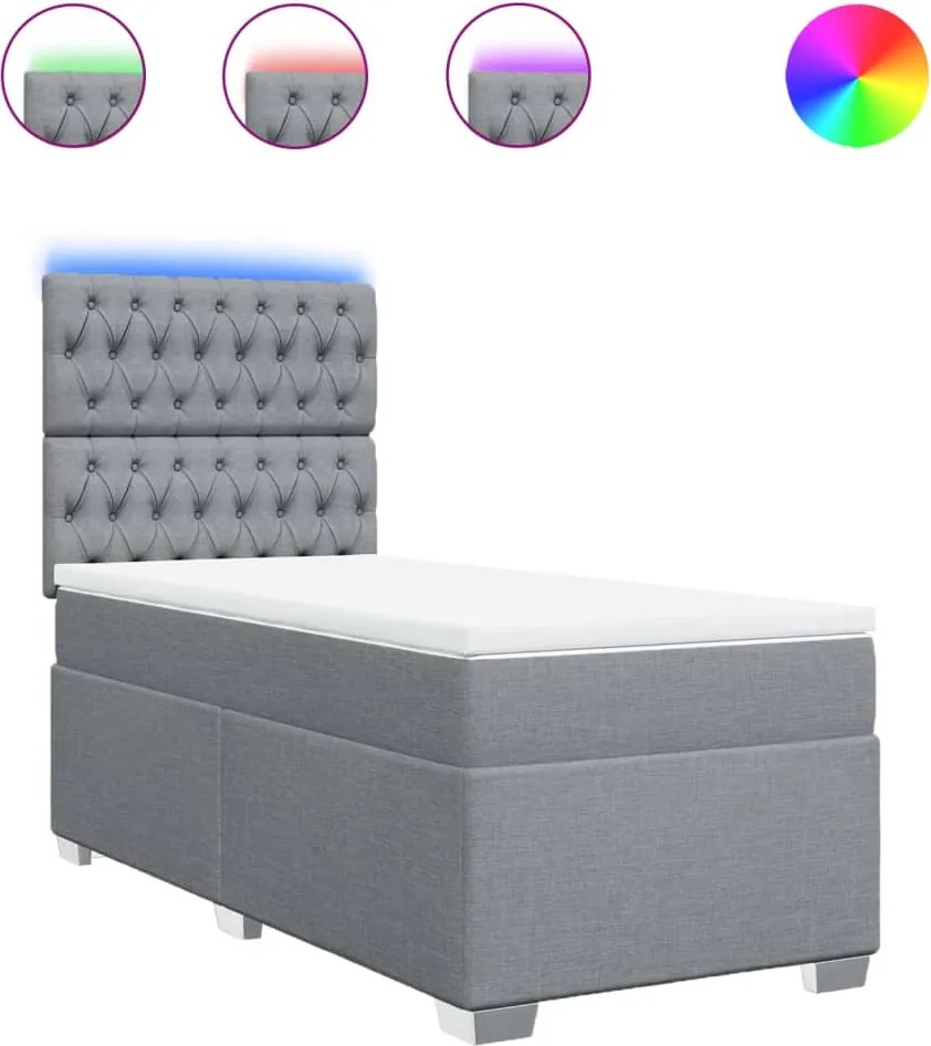 vidaXL Pat box spring cu saltea, gri deschis, 90x200 cm, textil
