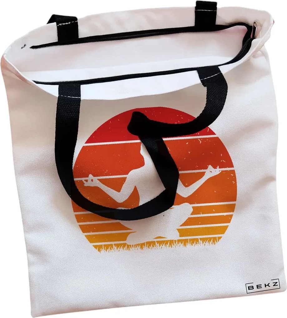 Sacosa de Panza pentru Cumparaturi, Geanta Tote, Yoga 11, Cu fermoar, 38x34.5 cm, Alba, BEKZ®