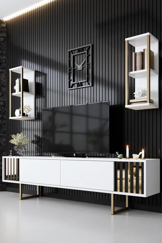 Set de mobilier pentru living Gold, Alb Auriu