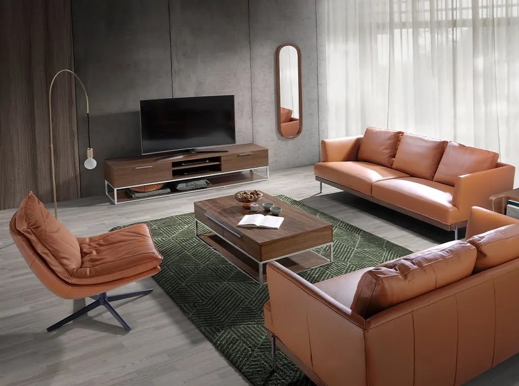 Fotoliu pivotant tapitat cu piele George Earth Clay