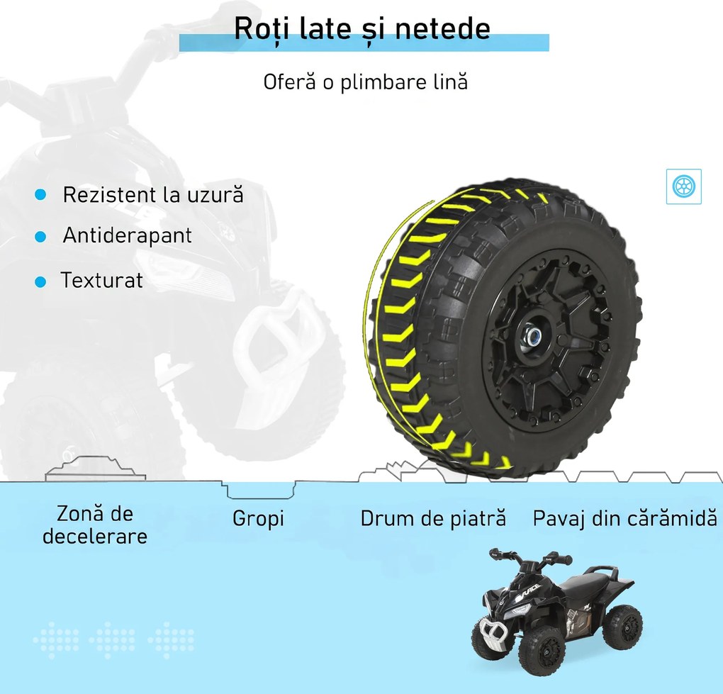 HOMCOM Mini quad pentru copii 18-36 luni, fără pedale, cu muzică și mânere late, PP și metal, negru | Aosom Romania