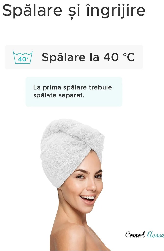 Prosop turban albastru deschis cu uscare rapida, 100% bumbac