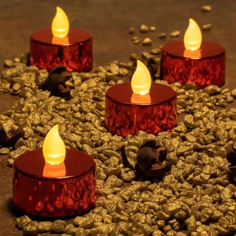 Set decorativ de 4 lumini de ceai LED cu baterii, roșu