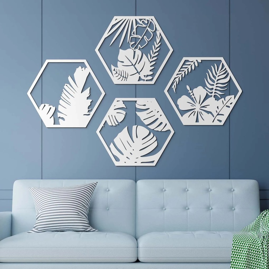 DUBLEZ | Tablouri florale pentru perete - Hexagoane (4 buc)