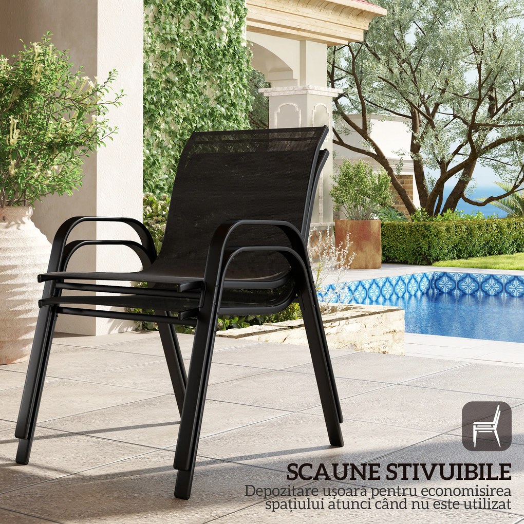 Outsunny Set Mobilier de Grădină din 4 Piese cu Canapea, 2 Scaune Stivuibile și Măsuță de Cafea, 113x66x79 cm, Negru | Aosom Romania