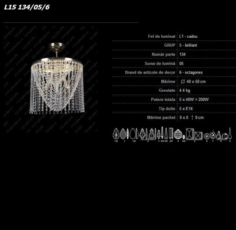 Plafonier cristal Bohemia diametru 40cm L15 134/05/6