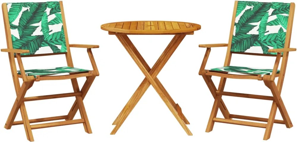 vidaXL Set mobilier bistro, 3 piese, textil model frunze/lemn masiv