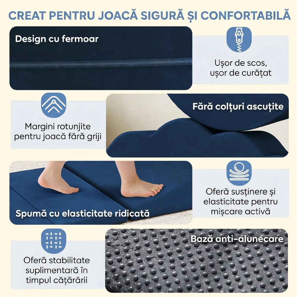 AIYAPLAY Set 7 Blocuri Moi pentru Copii 0,5-3 Ani cu Bază Antiderapantă, din Spumă și Catifea, Albastru | Aosom Romania