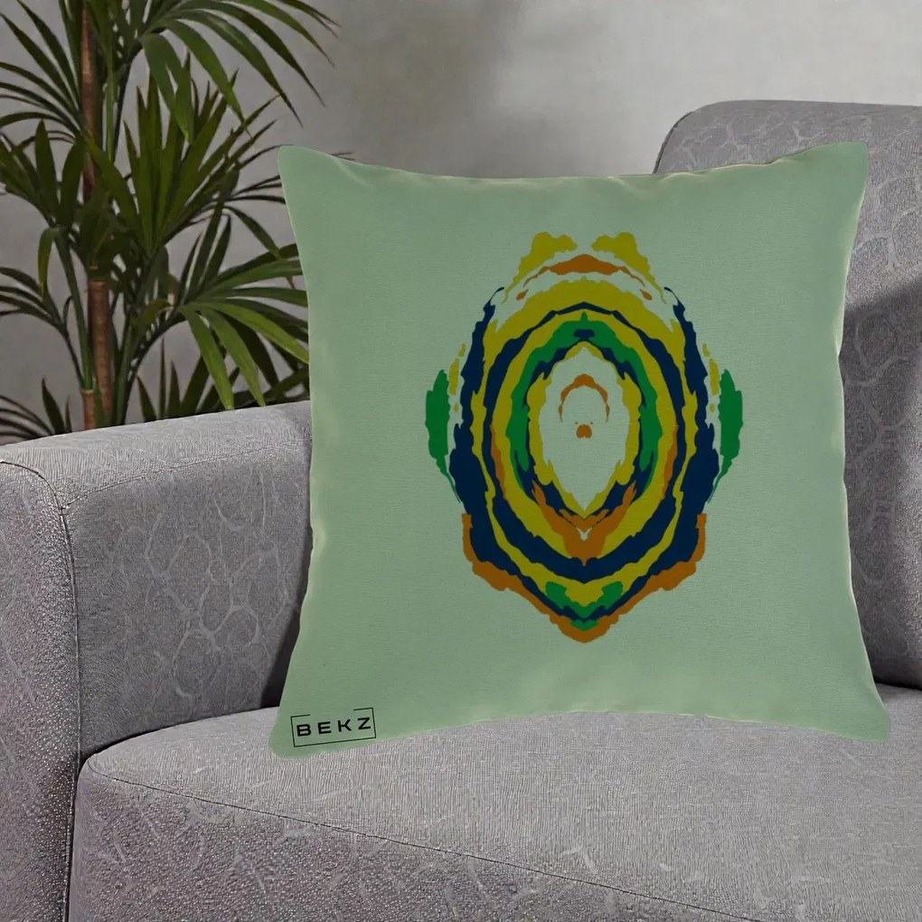 Perna Decorativa Oval Abstract Multicolor, 40x40 cm, Verde, Husa Detasabila, Perna Inclusa, BEKZ®