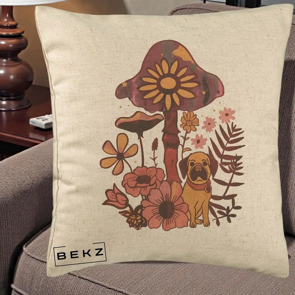 Perna Decorativa Ciuperca Caine Boho, 40x40 cm, Bej, Husa Detasabila, Perna Inclusa, BEKZ®