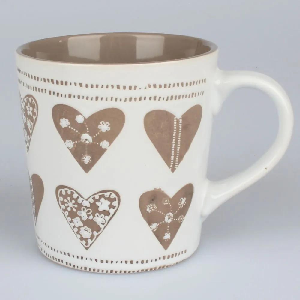 Cană ceramică decorată manual Dakls Heart II, 473 ml, alb bej