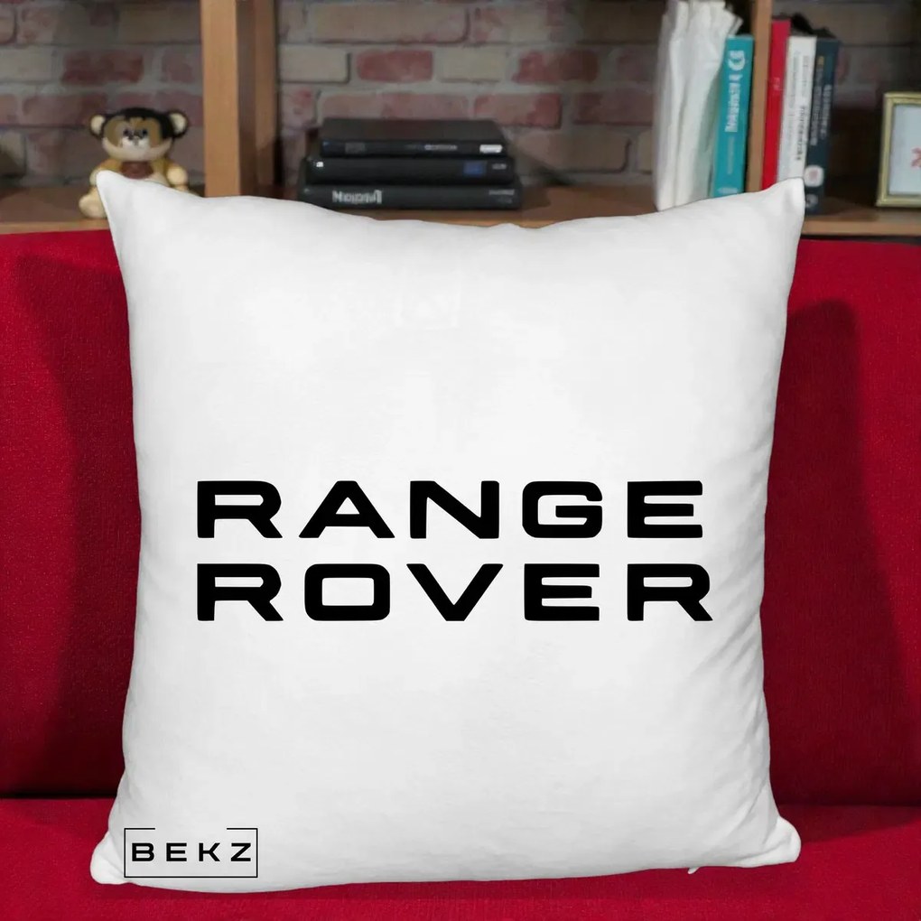 Perna Personalizata cu emblema Range Rover, 40x40 cm, Alb Pufos, Husa Detasabila, Perna Inclusa, BEKZ®