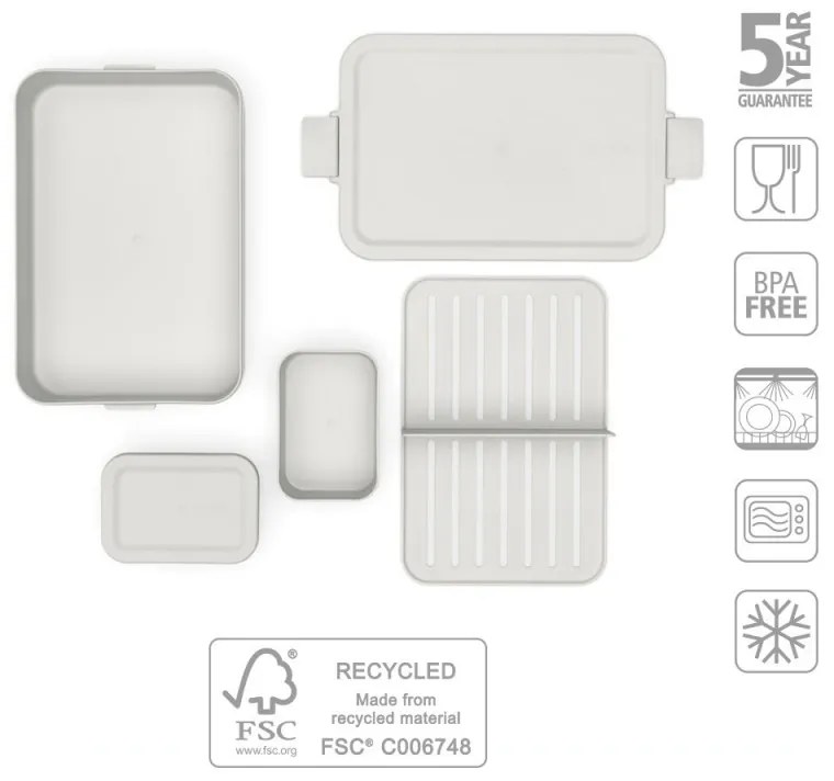 Cutie pentru alimente Brabantia Make&Take 1006292, 2 L, Cu separatoare, Inchidere etansa, Fara BPA, Gri deschis