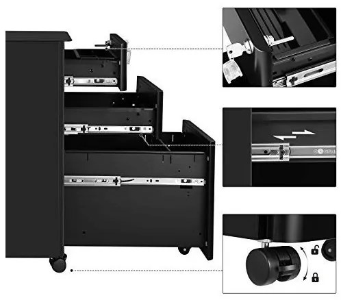 Dulap mobil cu incuietoare, Songmics, Negru, OFC030B01, 30 x 46 x 59 cm