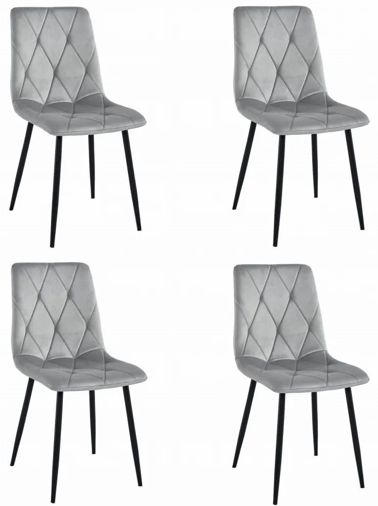 Set 4 Scaune Bucatarie/Dining Fido Catifea Gri Deschis