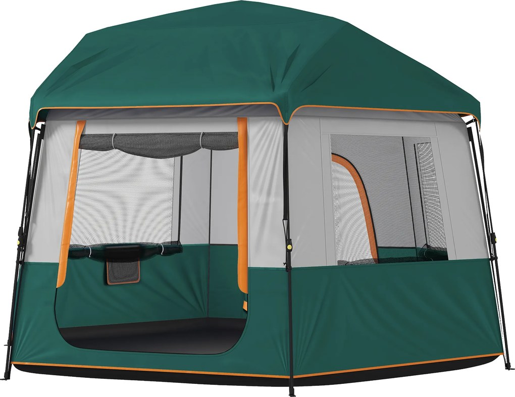 Outsunny Cort de camping pentru 4-6 persoane, stabil, impermeabil 3000mm, cort familial cu acoperire superioară detașabilă, protecție UV30+, verde | Aosom Romania