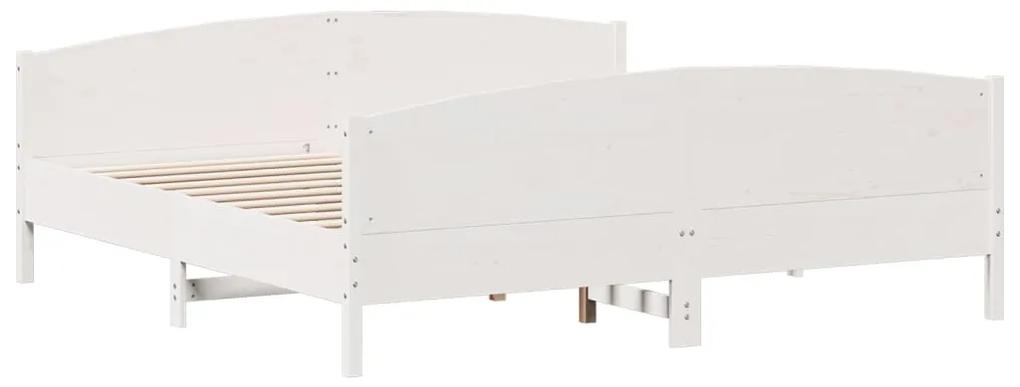 3216165 vidaXL Cadru de pat cu tăblie, alb, 180x200 cm, lemn masiv de pin
