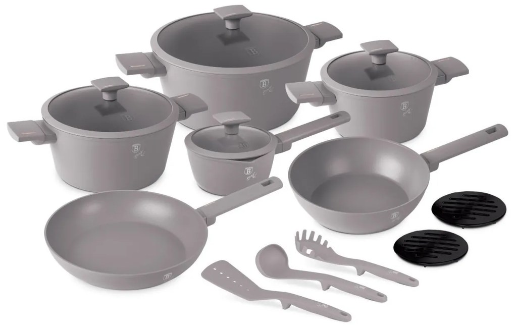 RESIGILAT - Set Oale si tigai 15 piese, antiaderente Taupe Collection Berlinger Haus BH 8111